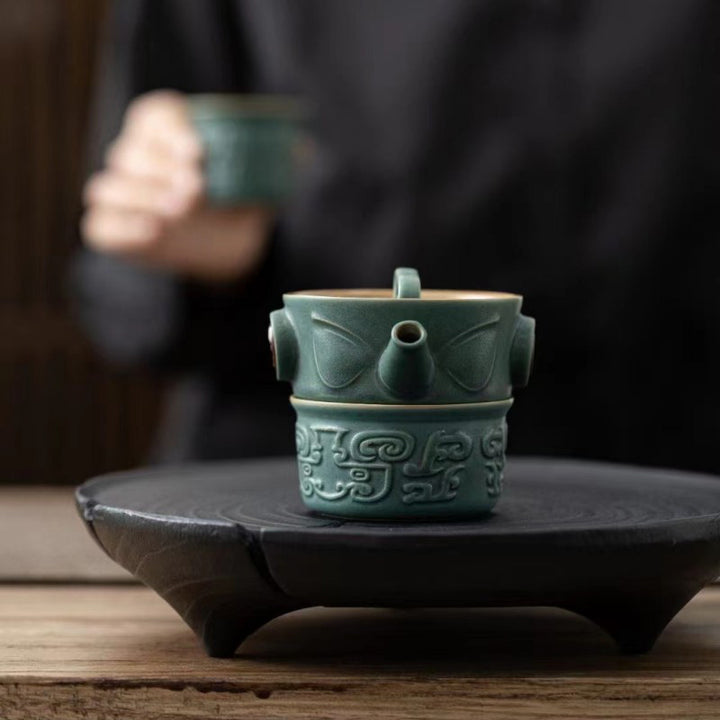 Taza de té de cerámica Kung Fu con bolsa, Buddha Stones , Sanxingdui