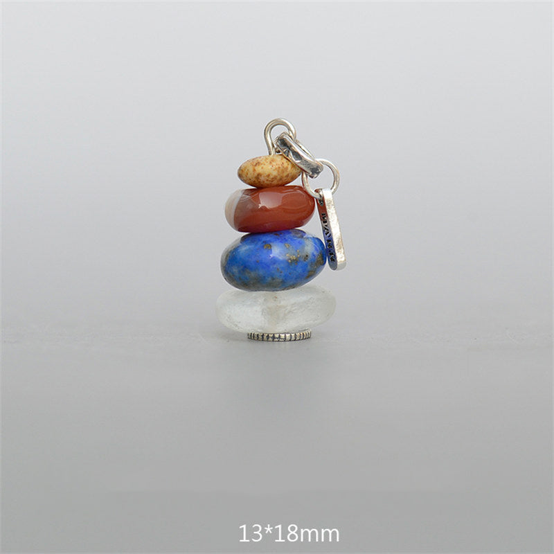 Collar con Buddha Stones Zen Cairn Labradorita con varios cristales - Colgante de cuentas de vidrio con paisaje de piedra, ágata roja, lazurita y aguamarina de 13 x 18 mm - image 17