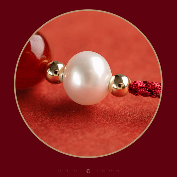 Pulsera trenzada de hilo rojo con perlas de ágata y personaje de buena fortuna, Plata de Ley 925 con Buddha Stones