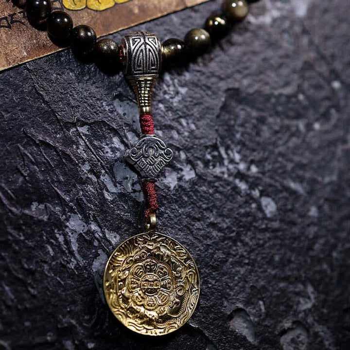Pulsera de riqueza de piedra de ojo de águila de ojo de tigre de obsidiana con brillo dorado de 108 cuentas Mala