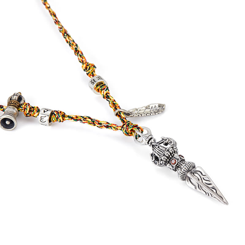 Colgante de plata de ley 925 hecho a mano tibetano Dorje Vajra Om Mani Padme Hum pluma fuerza collar colgante - image 9