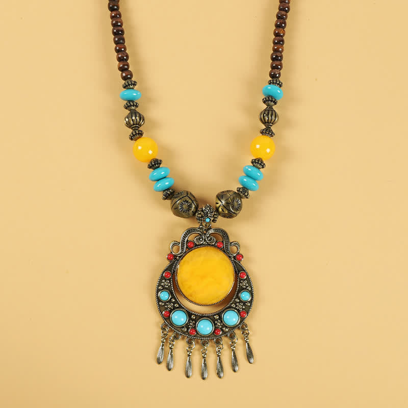 Accesorios para el cabello con borlas y cuentas retro tibetanas - Borla amarilla - image 9