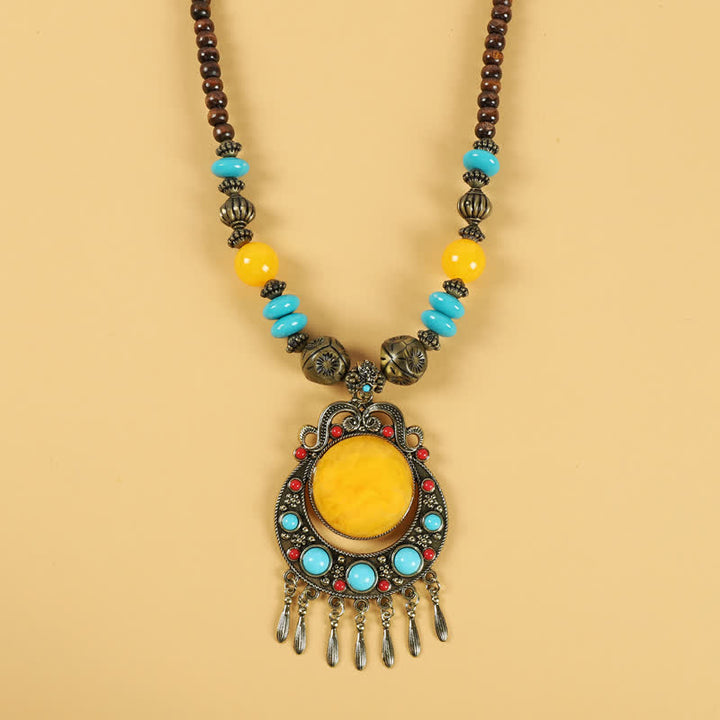 Accesorios para el cabello con borlas y cuentas retro tibetanas - Borla amarilla - image 9