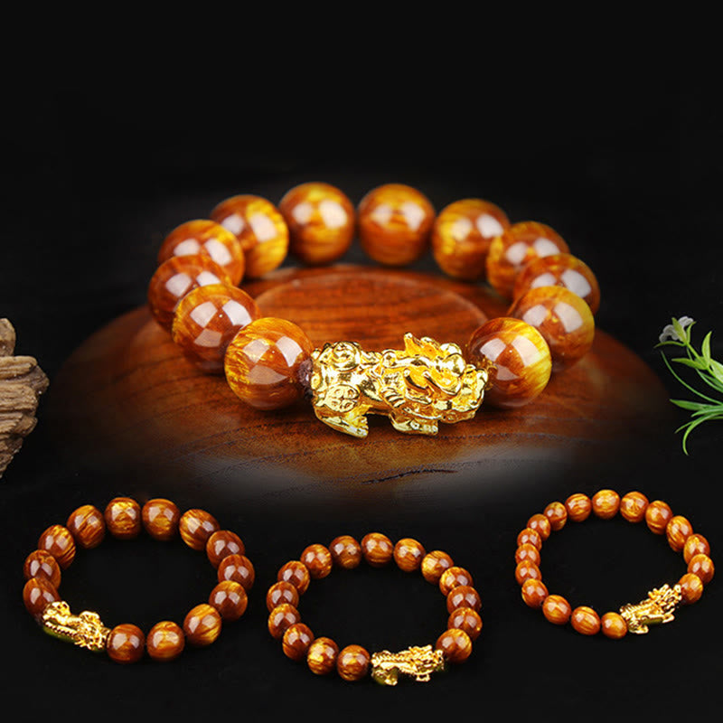 Pulsera Pixiu Abundante Ojo de Tigre Dorado de la Suerte con Buddha Stones