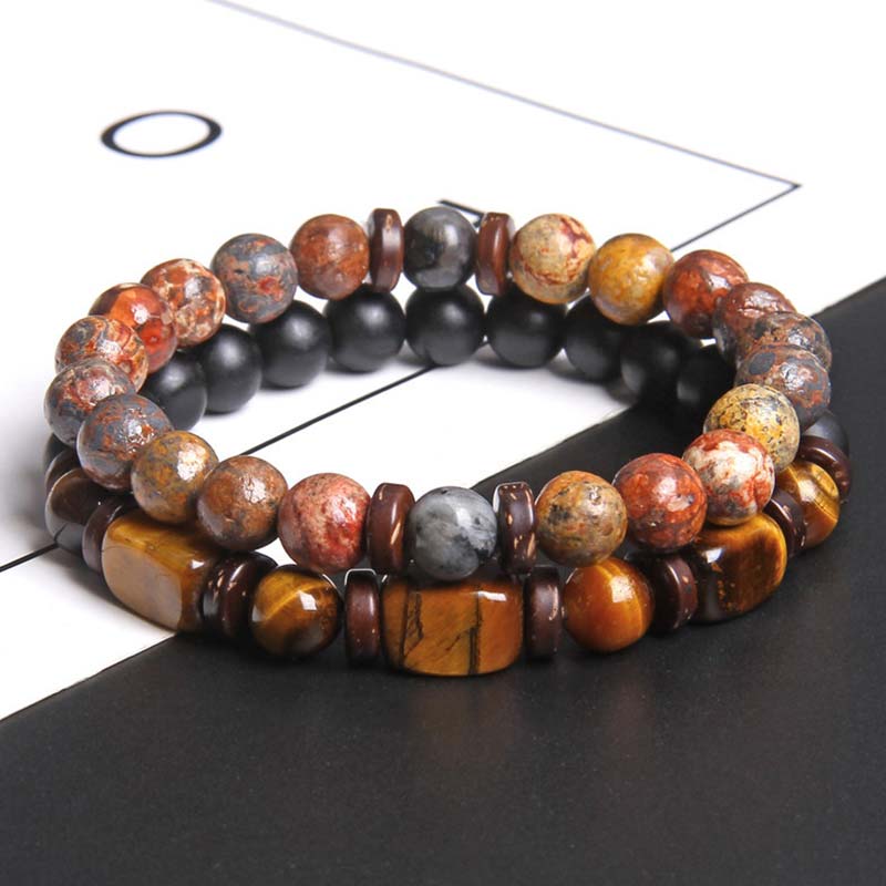 Buddha Stones 2 pulseras de cuentas de ojo de tigre de piedra emperador de cristal curativo