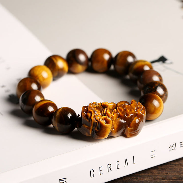 Pulsera de riqueza de ojo de tigre natural con Buddha Stones