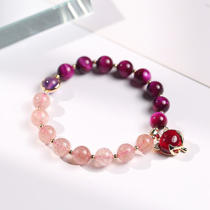 Pulsera de amor Pixiu de cuarzo fresa natural con Buddha Stones