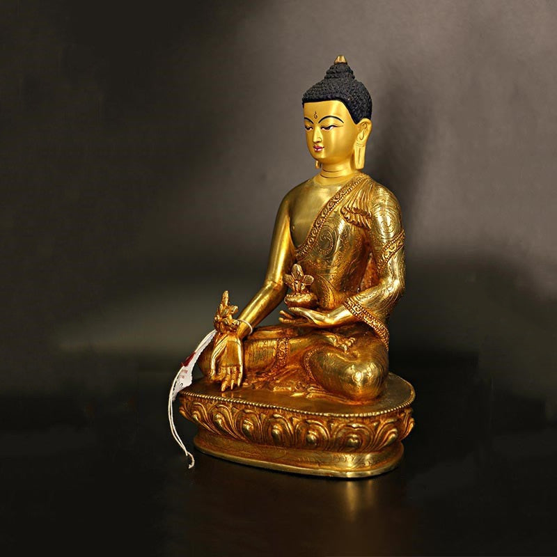 Buda Shakyamuni Medicina Buda Compasión Cobre Chapado En Oro Estatua Decoración