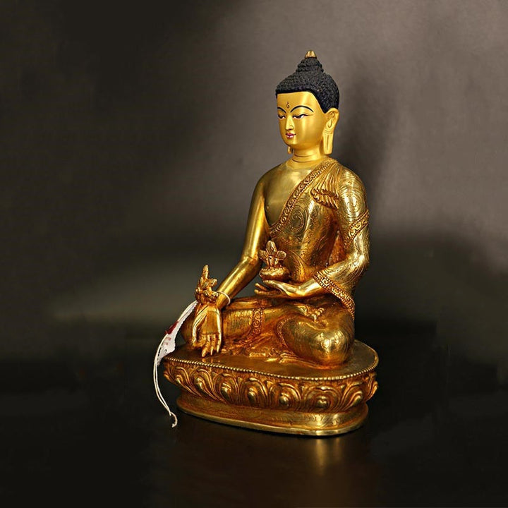Buda Shakyamuni Medicina Buda Compasión Cobre Chapado En Oro Estatua Decoración