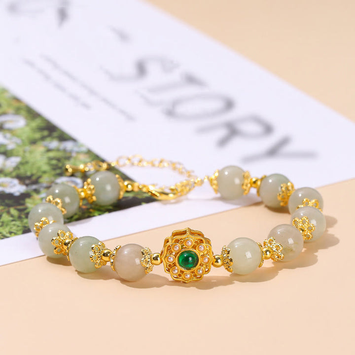 Pulsera de cadena con cuentas de prosperidad de jade natural con Buddha Stones