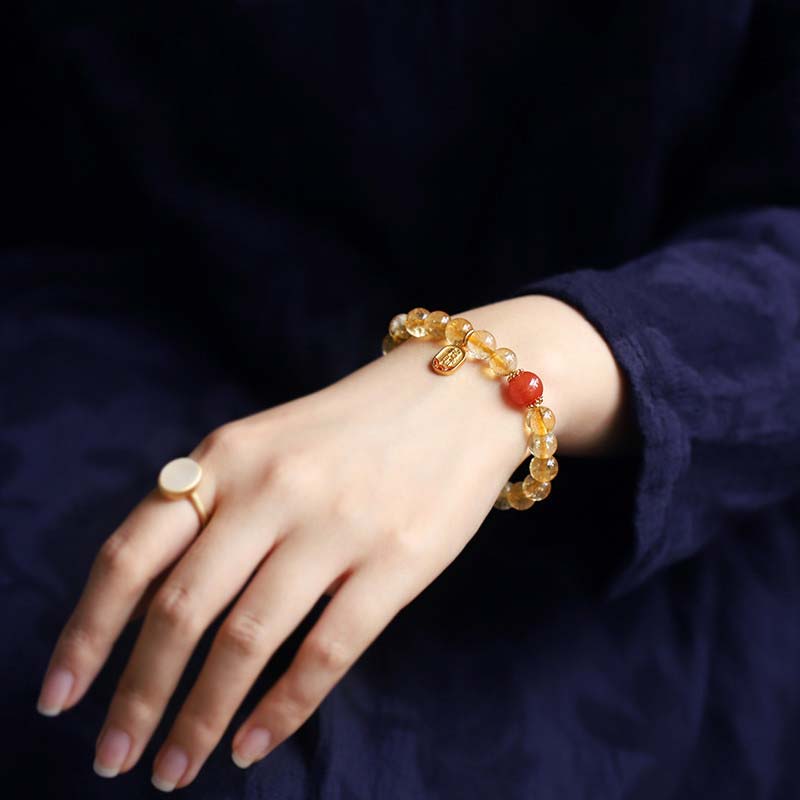 Pulsera con dijes de la fortuna de ágata roja y citrino con Buddha Stones
