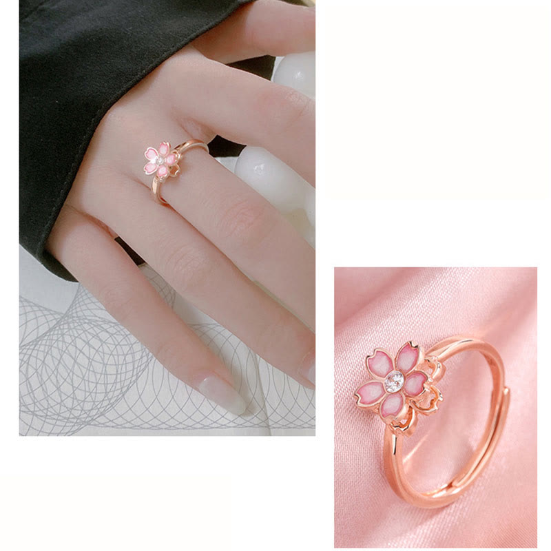 Pulsera con cadena de bendición de flor de cerezo de plata de ley 925 con Buddha Stones , anillo giratorio - image 21