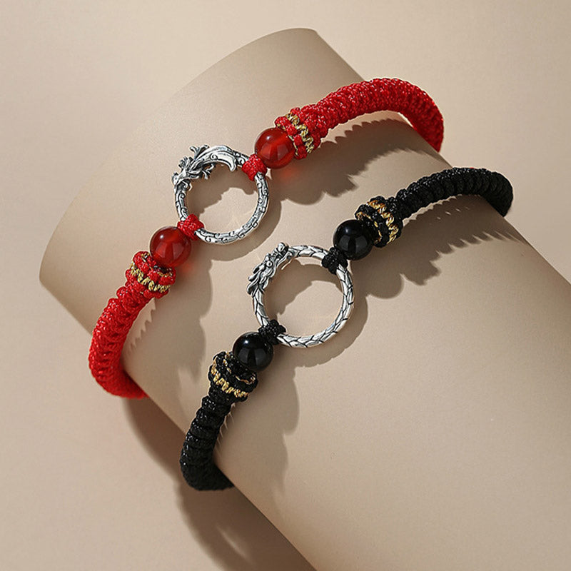 Pulsera de plata de ley 925 hecha a mano con Buddha Stones , año del dragón, Fénix, hebilla de la paz, pulsera para pareja de la suerte