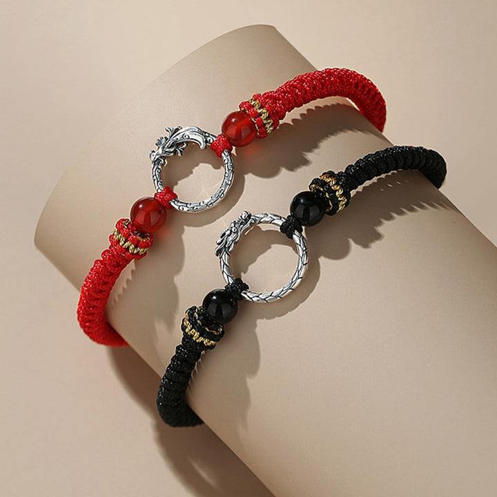 Pulsera de plata de ley 925 hecha a mano con Buddha Stones , año del dragón, Fénix, hebilla de la paz, pulsera para pareja de la suerte