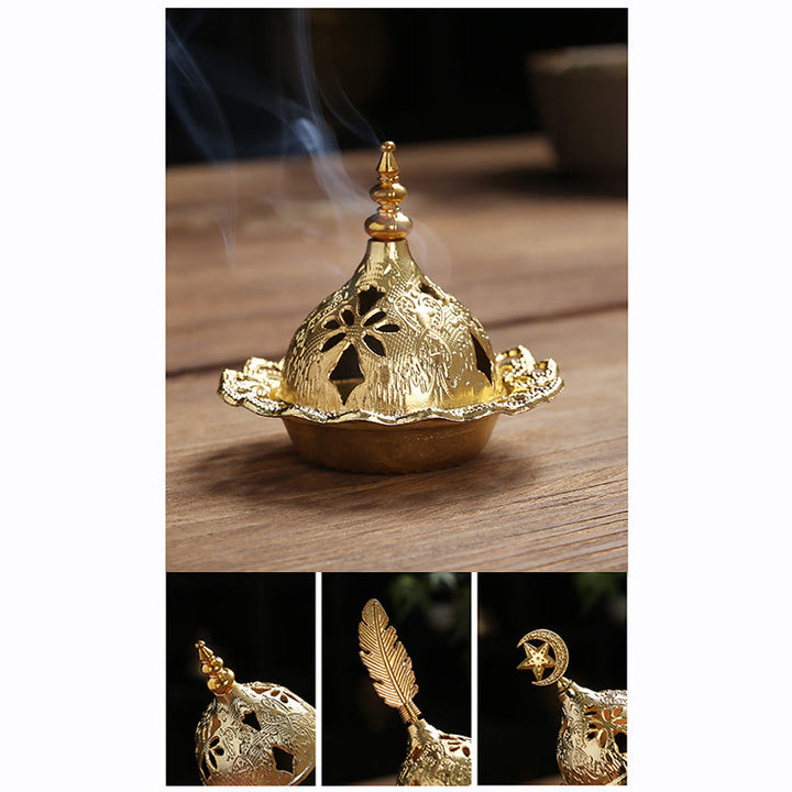 Quemador de incienso de Metal de aleación, Mini meditación espiritual, pluma de estrella de calabaza dorada