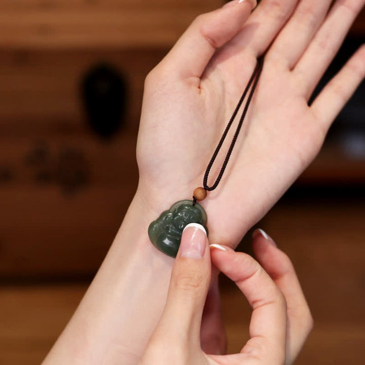 Colgante de cadena con collar de calma curativa de jade hetiano de Buda sonriente - image 3