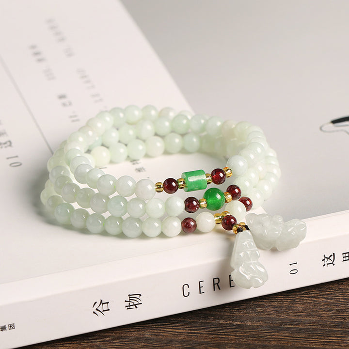 Pulsera de la abundancia de Buddha Stones Pixiu de jade natural con piedras de Buda