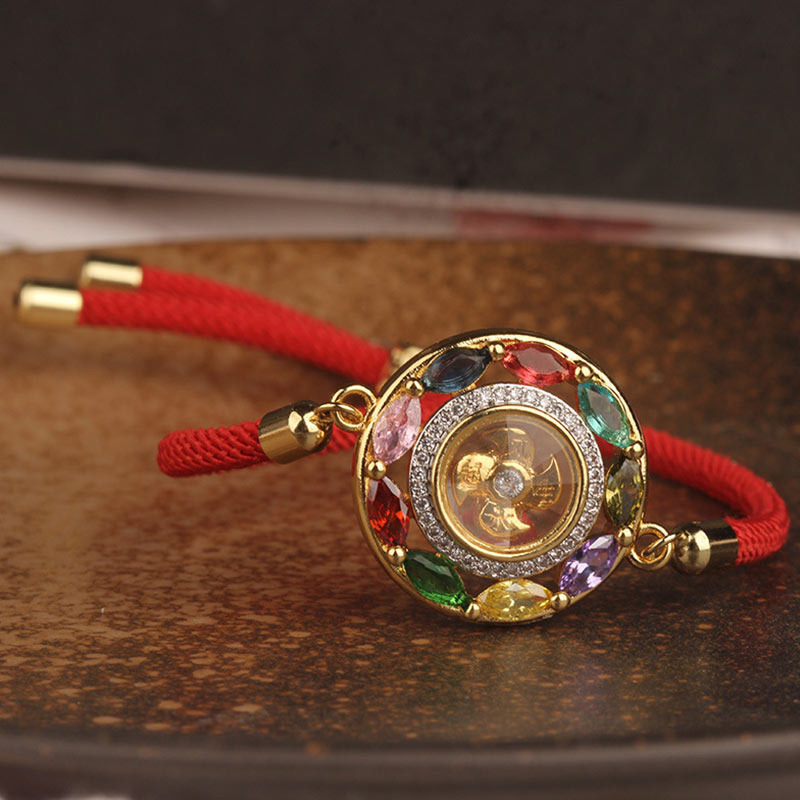 Buddha Stones colorido circón cobre riqueza suerte rotación pulsera collar colgante