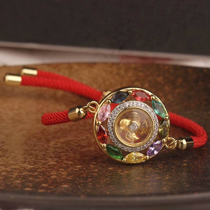 Buddha Stones colorido circón cobre riqueza suerte rotación pulsera collar colgante