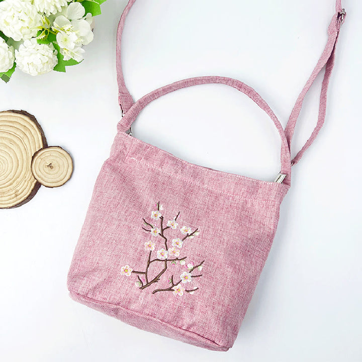 Buddha Stones, glicina, ciruela, loto, flor de cerezo, algodón, lino, lona, bolso cruzado, bolso de hombro