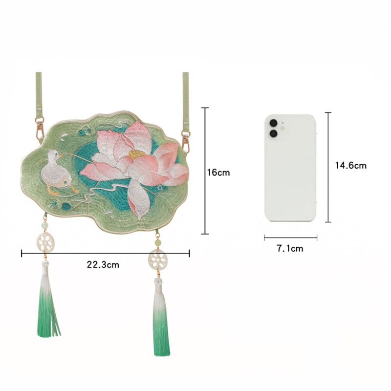 Buddha Stones suerte bordado loto Koi pez conejo flor Hanfu bolso bandolera bolso de hombro - image 15