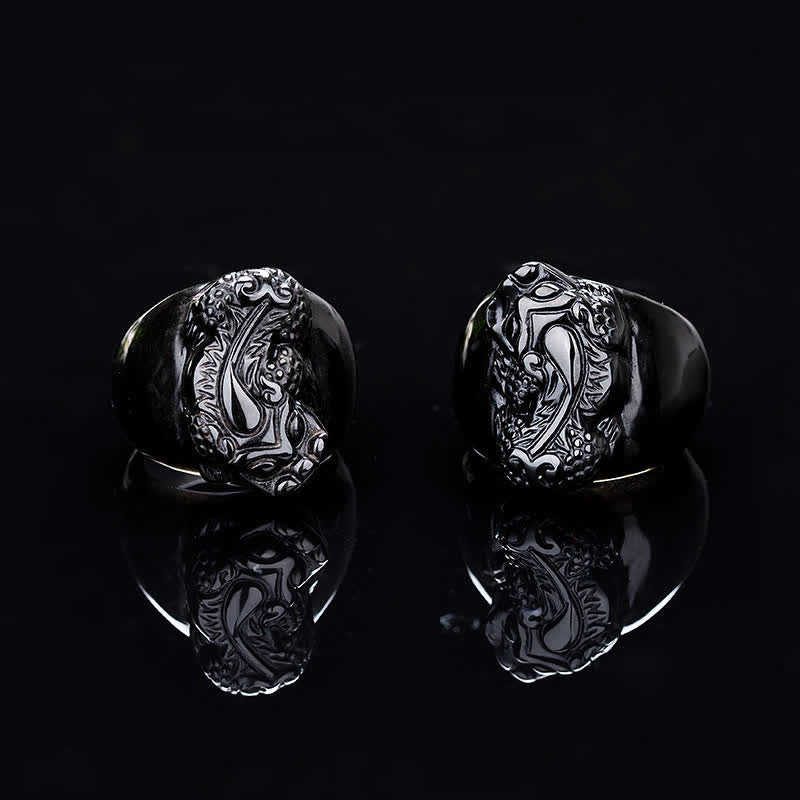 Anillo de fuerza de obsidiana negra FengShui PiXiu