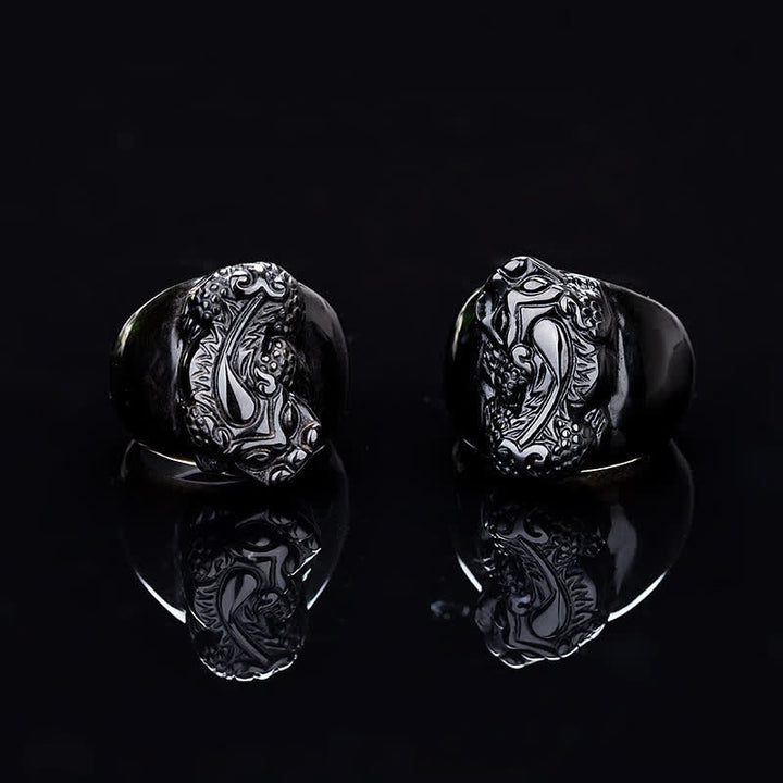 Anillo de fuerza de obsidiana negra FengShui PiXiu