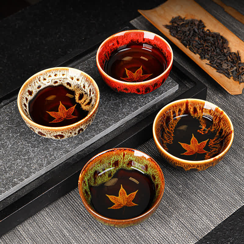 Tazas de té caseras de cerámica coloridas de la hoja de arce de las Buddha Stones