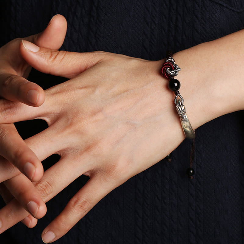Pulsera trenzada hecha a mano con diseño de dragón auspicioso de plata de ley 925 con Buddha Stones - image 9