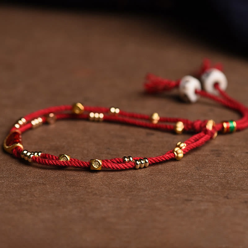 Pulsera de cuerda roja trenzada de la suerte con diseño de bolas de cinabrio hechas a mano con Buddha Stones