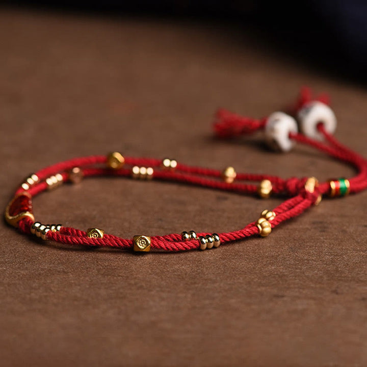 Pulsera de cuerda roja trenzada de la suerte con diseño de bolas de cinabrio hechas a mano con Buddha Stones