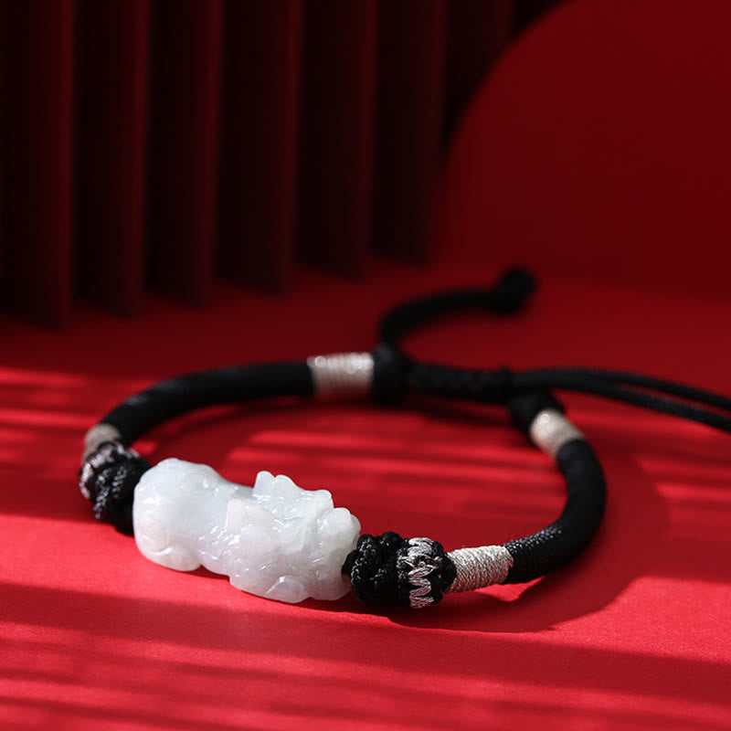 Pulsera de cuerda trenzada de Buddha Stones hecha a mano de Jade Natural PiXiu suerte prosperidad