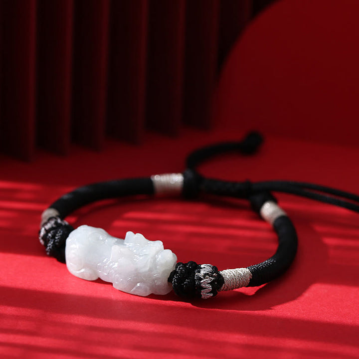 Pulsera de cuerda trenzada de Buddha Stones hecha a mano de Jade Natural PiXiu suerte prosperidad