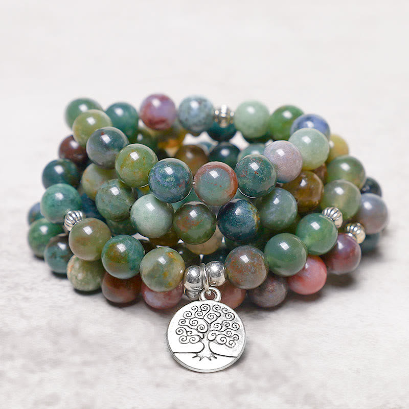 Buddha Stones 108 cuentas de Mala ágata india loto OM Buda Árbol de la vida pulsera de calma positiva - image 8