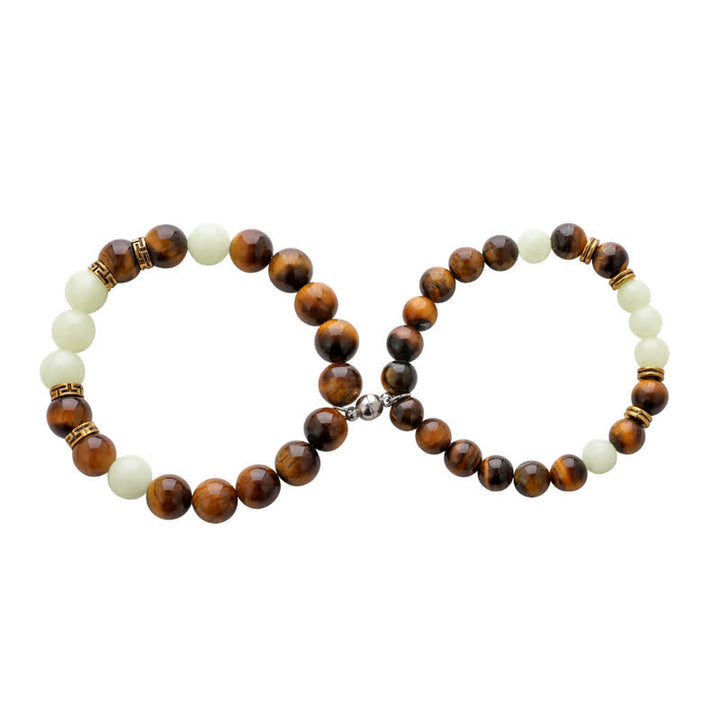 Pulsera de pareja de protección de cuentas luminosas de piedra brillante de ojo de tigre de 2 piezas