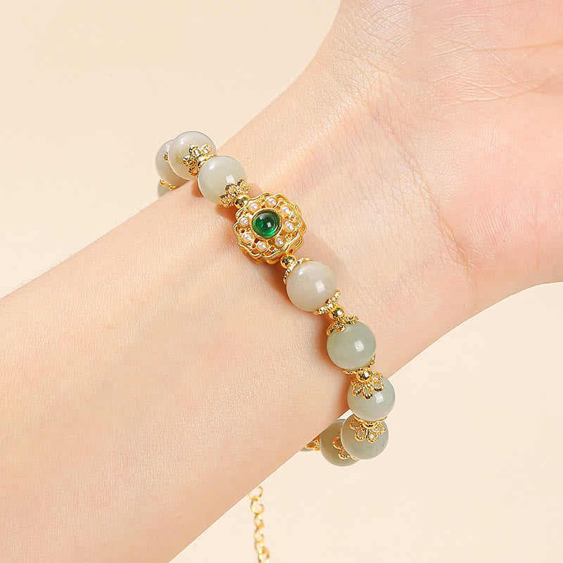 Pulsera de cadena con cuentas de prosperidad de jade natural con Buddha Stones