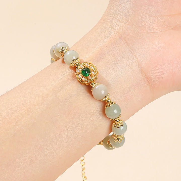 Pulsera de cadena con cuentas de prosperidad de jade natural con Buddha Stones