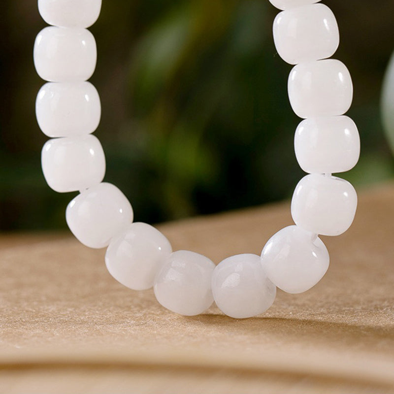 Pulsera de bendición de la felicidad de jade blanco hetiano con Buddha Stones