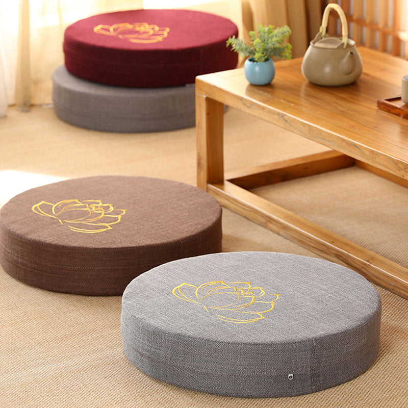 Cojín de asiento de meditación de lino y algodón con bordado de loto y Buddha Stones