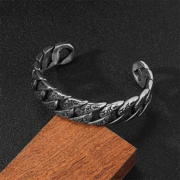 Buddha Stones Om Mani Padme Hum Mantra, brazalete de acero de titanio y paz