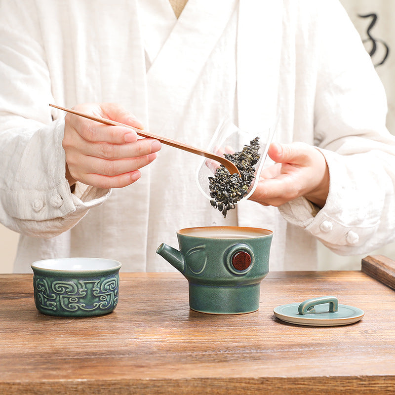 Taza de té de cerámica Kung Fu con bolsa, Buddha Stones , Sanxingdui