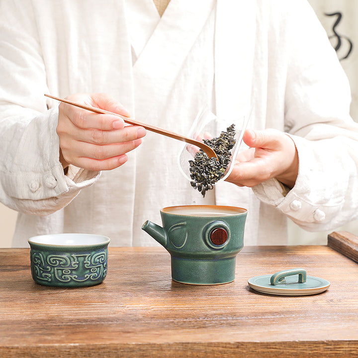 Taza de té de cerámica Kung Fu con bolsa, Buddha Stones , Sanxingdui