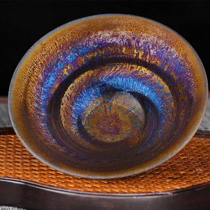 Taza de té de cerámica esmaltada de Vía Láctea colorida Jianzhan chino con Buddha Stones, taza de té Tenmoku Kung Fu