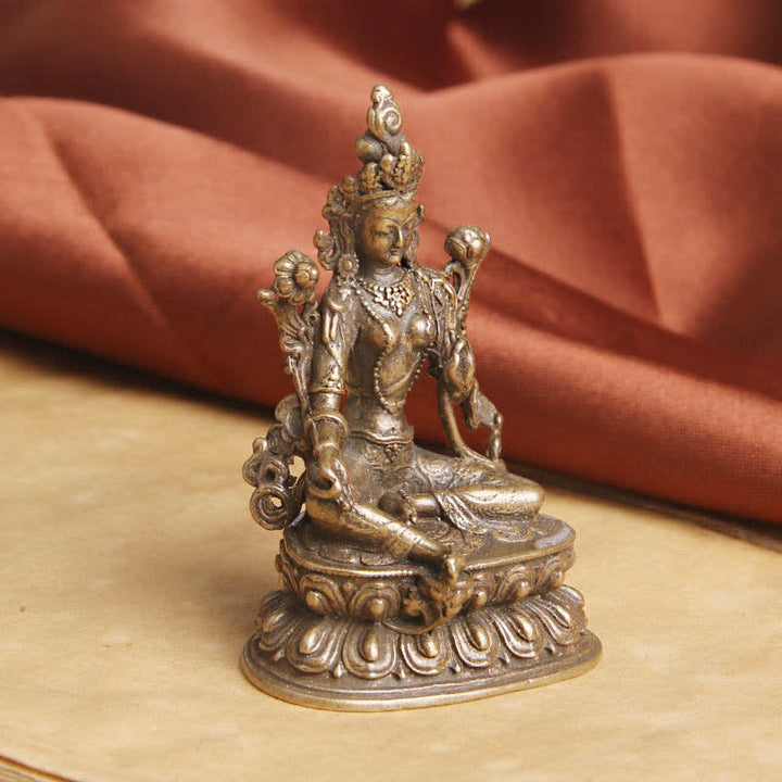 Bodhisattva Tara Verde Calma Esperanza Estatua Decoración de Cobre - image 1