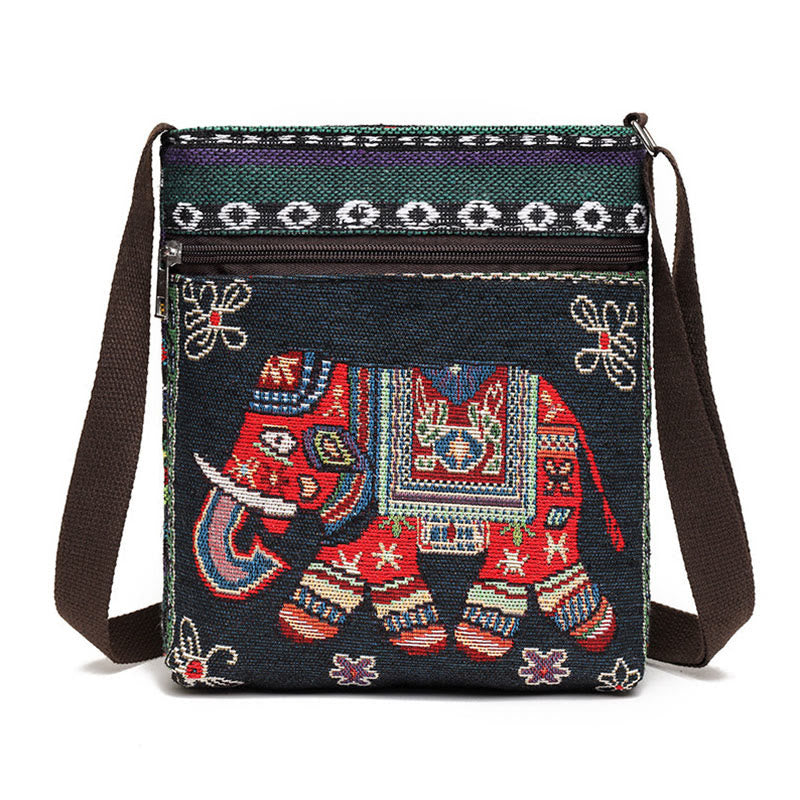 Bolso bandolera de lona bordado con mariposa de elefante, bolso bandolera