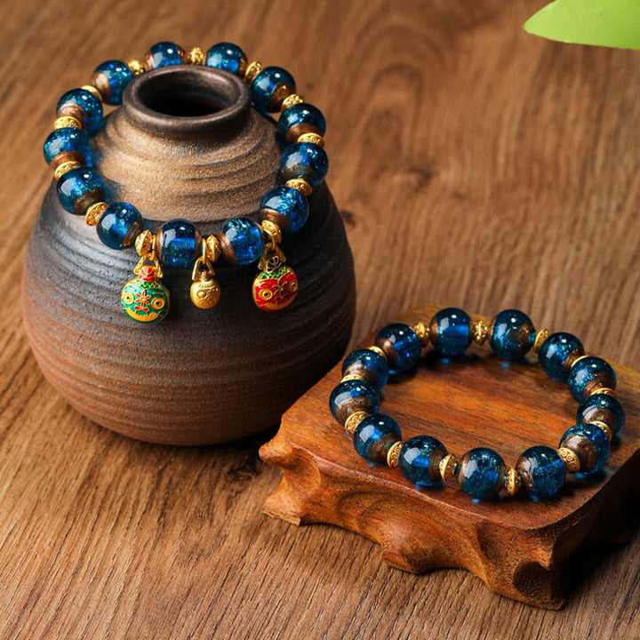 Pulsera de la fortuna con cuentas de cristal Liuli, dije de la familia de la bestia tragadora de oro con Buddha Stones