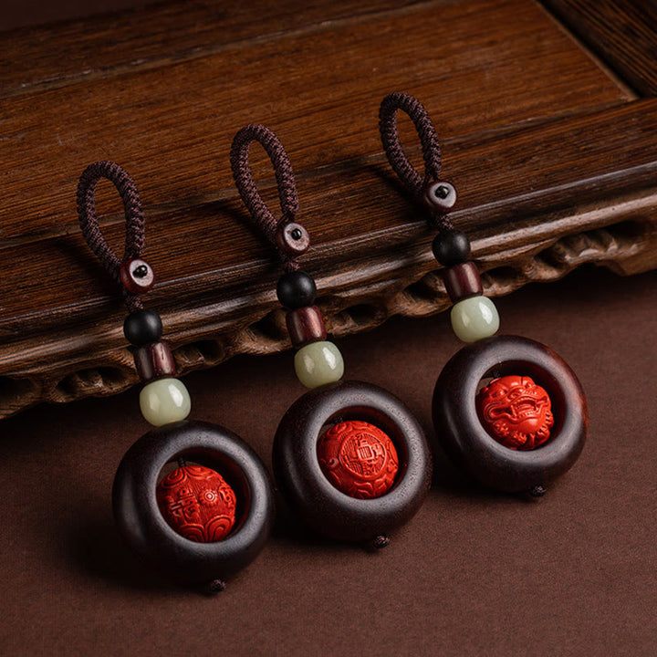 Buddha Stones Tíbet Om Mani Padme Hum PiXiu moneda de cobre hoja pequeña sándalo rojo cinabrio protección llavero