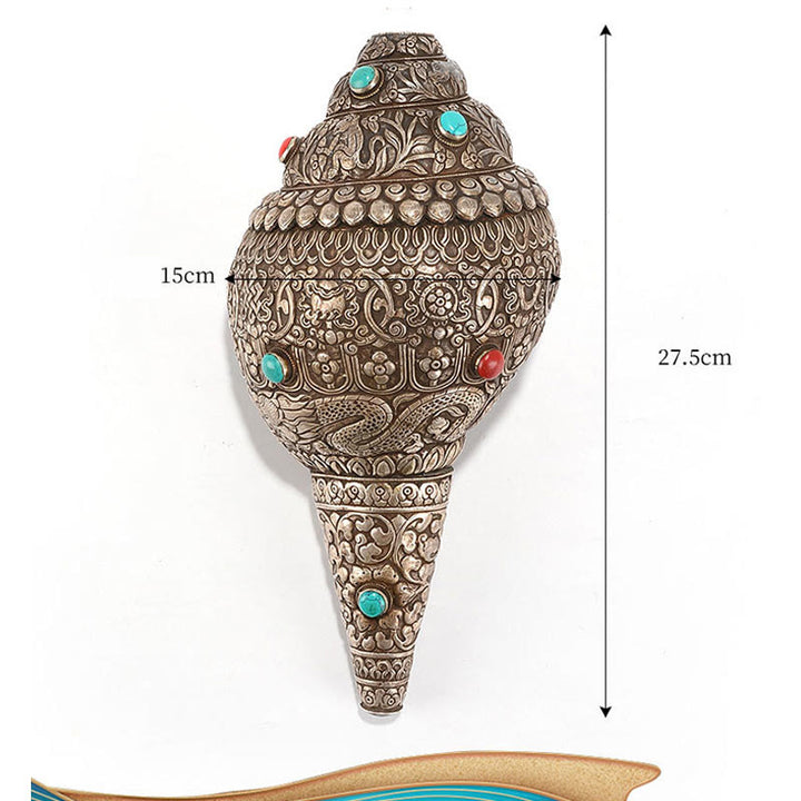 Shankha Natural hecho a mano tibetano grabado ocho símbolos auspiciosos Concha decoración del hogar de la suerte