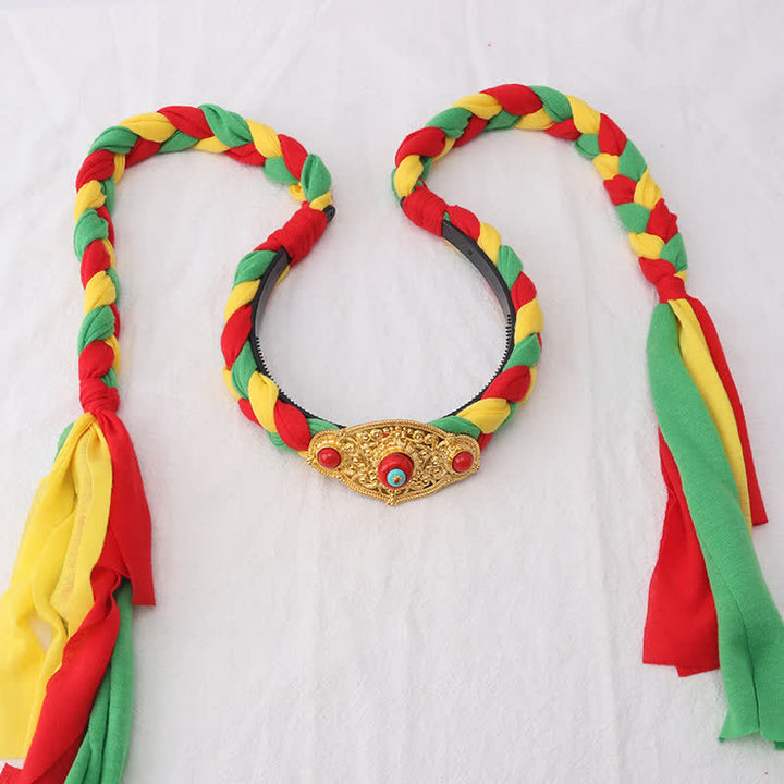 Accesorios para el cabello con cuentas de borlas coloridas tibetanas - Verde - Prismático - image 18