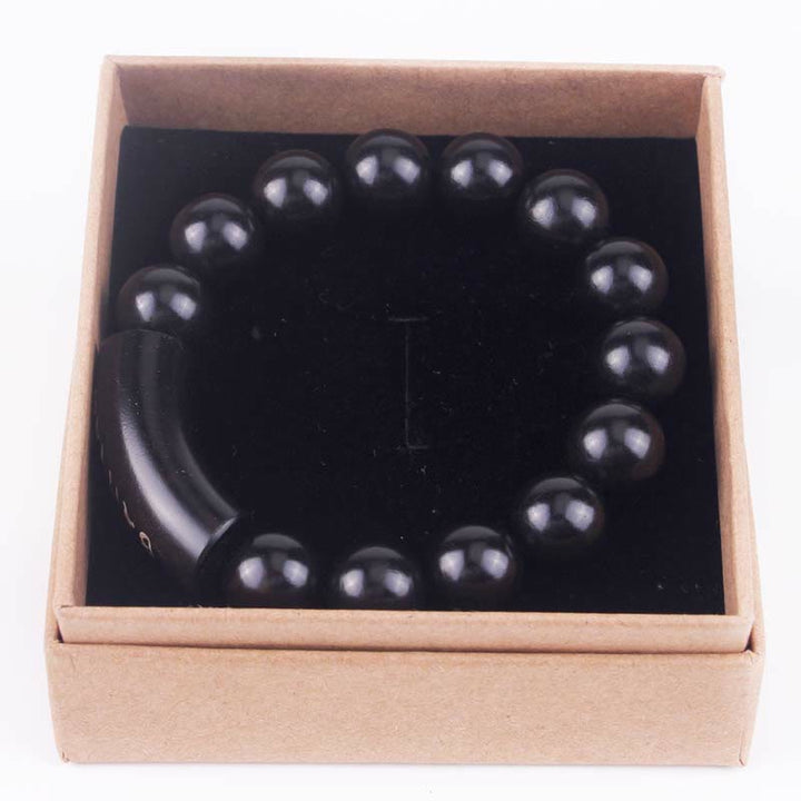 Pulsera de equilibrio con incrustaciones de Om Mani Padme Hum de madera de ébano de plata de ley 999 con Buddha Stones